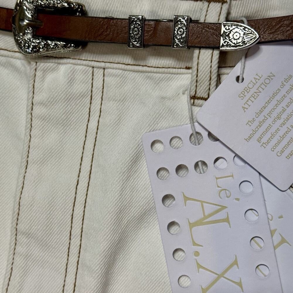 NEW Le' AL.X Ivory White Denim Pencil Maxi Skirt Contrast Stitch Back Slit 32 - Picture 7 of 12